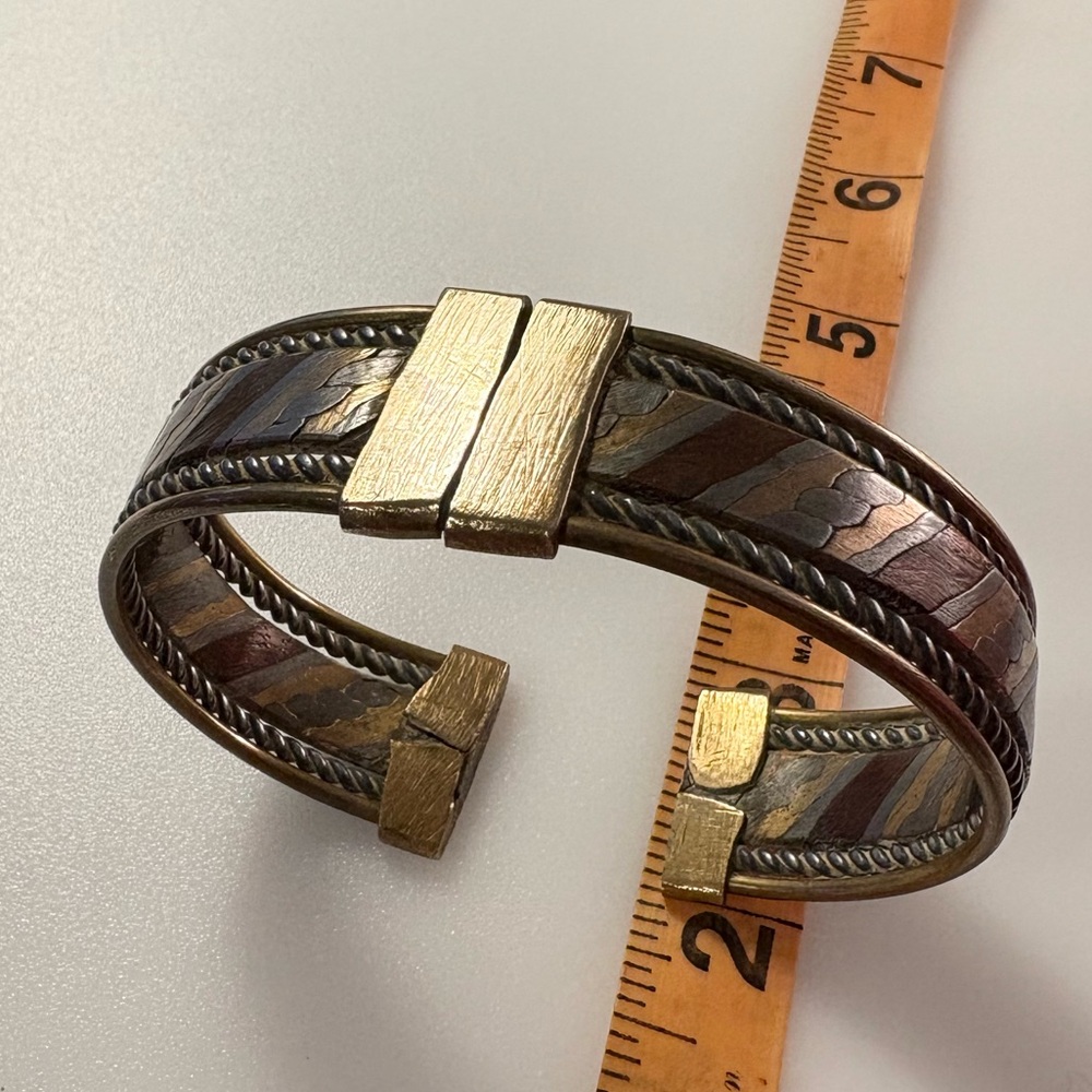 Vintage Mixed Metal Bohemian Copper Brass Silver Tone Cuff Bracelet Bangle - Picture 3 of 16